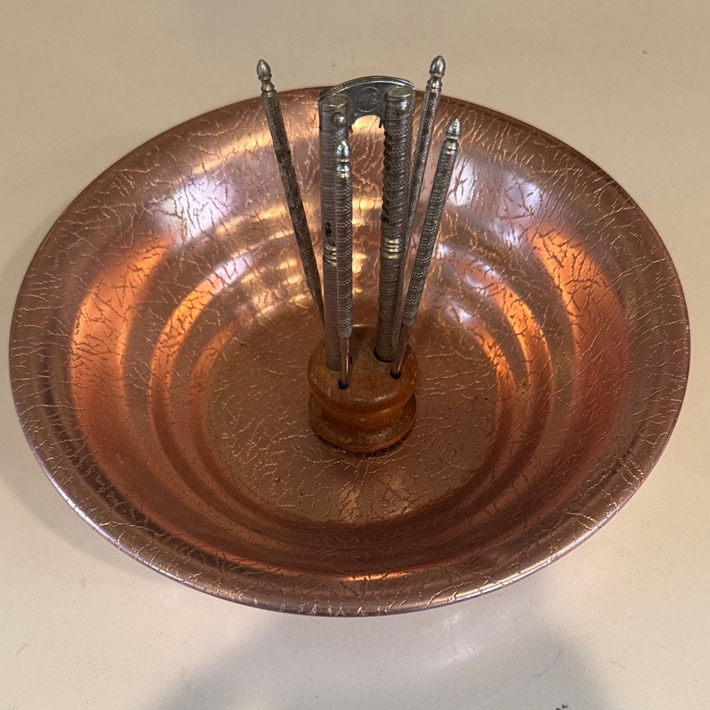 AMO Copper Bowl with Silver Utensils